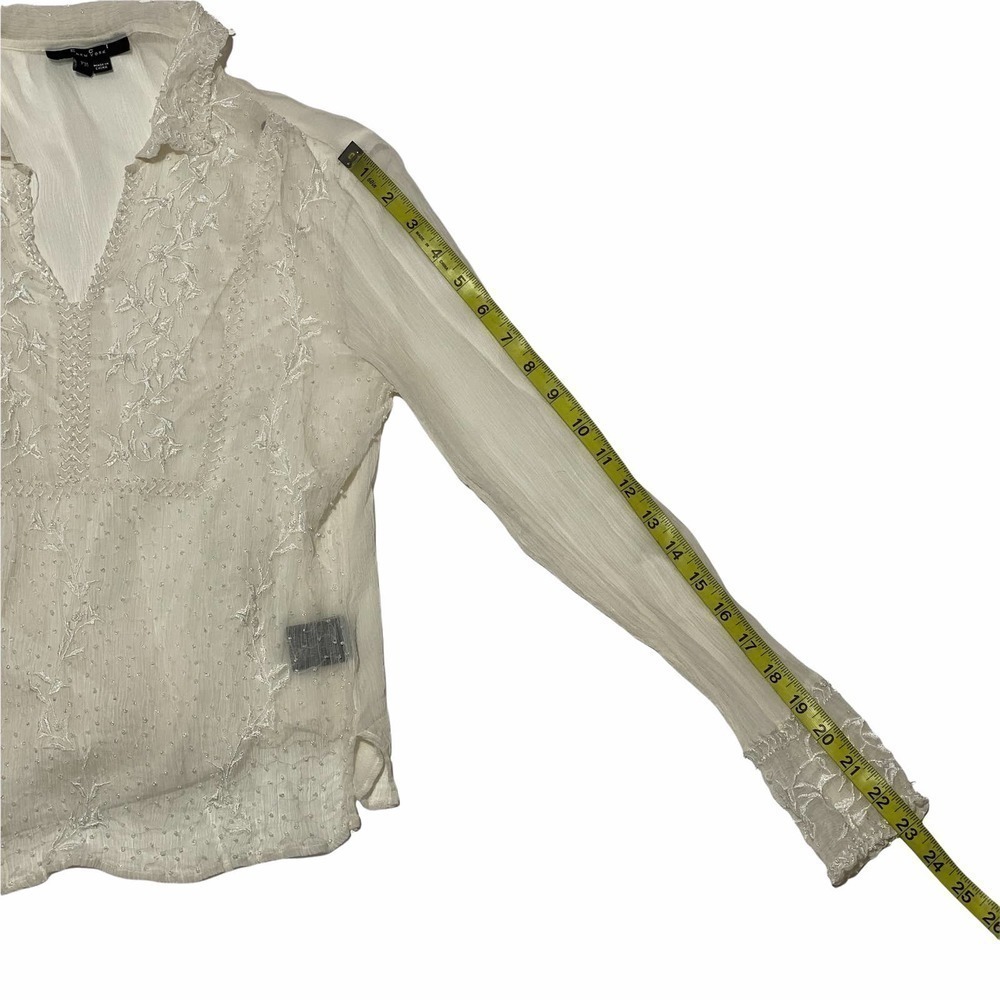 Eci New York Sheer White Floral Lined L/S Blouse - Picture 8 of 12